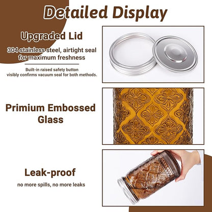 32 oz Amber Mason Jars with Stainless Steel Leakproof Lids, 2 Pack Wide Mouth Colored Glass Jars for DIY Crafts, Wedding Centerpieces, Home Decor, Flower Vase, Bathroom Storage