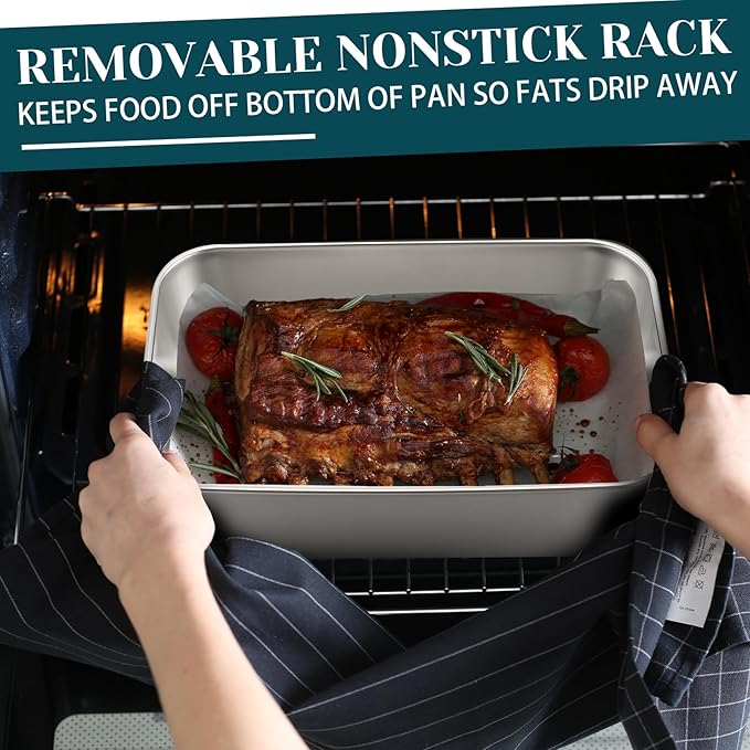 Funnymoom 3 Pcs Baking Stainless Steel Pans with Lids and Cooling Racks 13/10.5/9.5 Inch Roasting Rectangle Sheet Full Size 2.3" Thick Heavy-duty for Cakes Bread Vegetables Dishwasher Safe