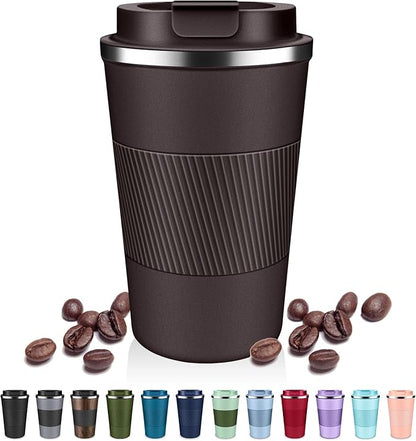 DUBUXW Insulated Coffee Tumblers with Flip Lid 12oz / 17oz, Stainless Steel Travel Coffee Mug Leak Proof, Vacuum Insulated Coffee Mug Reusable Cup, Keeps Cold and Hot for Coffee Tea
