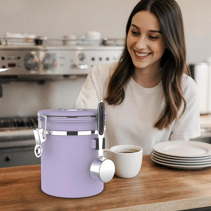 ShanSon Coffee Canister Airtight, Stainless Steel Bean Storage Container with Date Tracker & Scoop, Grounds Sugar Flour Tea Cereal Fits Kitchen Pantry, Ideal Gift for Coffee Lovers,12oz, Purple
