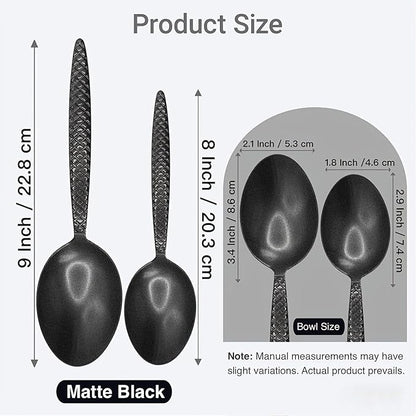 Kunz Spoons - 2 Pack Professional Chef Spoon Set for Basting, Plating, Quenelle, Serving, Sauces| Vintage-inspired 8" & 9" Spoon Set| Culinary Plating Tools with Non-Slip Grip (Matte Black)