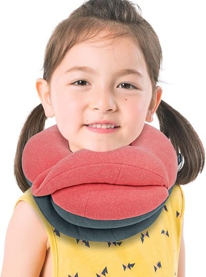 BUYUE Kids Travel Pillows for Airplane, Memory Foam 360° Head Support Sleeping Essentials for Girls Long Flight, Skin-Friendly Soft Neck Pillow for Traveling in Car Seat, (Small, Pink Grey, 40-90 lbs)
