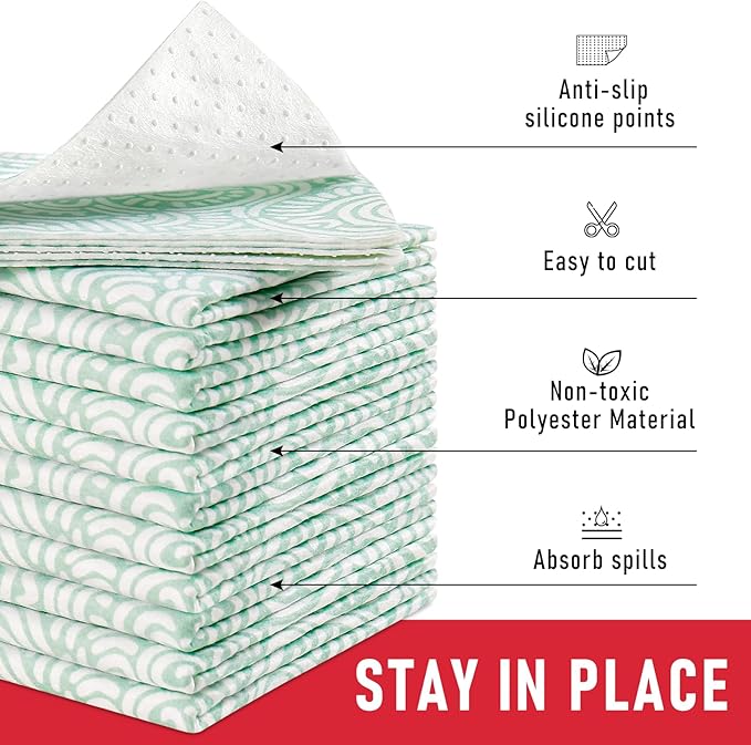 Cooyes Refrigerator Shelf Liners, Drawer Liners for Kitchen Cabinets, Absorbent Fridge Mats with Non-Slip Particles, Breathable Cloth Material BPAfree, Keep Produce Fresh Longer, 6 Pack, 12" × 24"