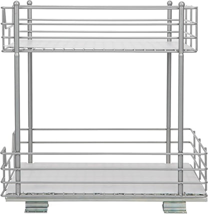 Household Essentials Brushed Steel & Plastic Two-Tier Pantry Organizer, Silver
