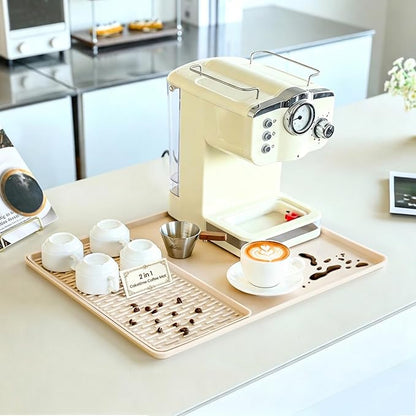 Caketime 2 In 1 Silicone Coffee Bar Mat Accessories for espresso Machine with Detachable Dish Drying Rug Waterproof Kitchen Office House Gadgets Under Sink Drainer Supplies 16"x20" Beige