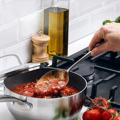 Abodpove Stainless Steel Cooking Spoons Set - Serving Spoons For Cooking, Large Cooking Serving Spoon & Slotted Spoon, Easy to Clean Kitchen Spoons Set, Dishwasher Safe