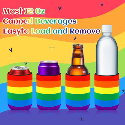 18 Pack Pride Rainbow Can Cooler Sleeves Beer Drink Can Bottle Cooler Sleeves Cooler Collapsible for Pride LGBT Bisexual Parades Decorations Party Favors Accessories