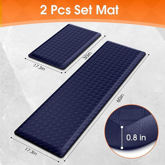 TranquilRelax 4/5 Inch Thick Anti-Fatigue Kitchen Mats 2Pcs, Cushioned Non-Slip Waterproof Sink & Stove Floor Mats, Comfortable Standing Rug Set for Kitchen, Laundry & Entryway, Blue