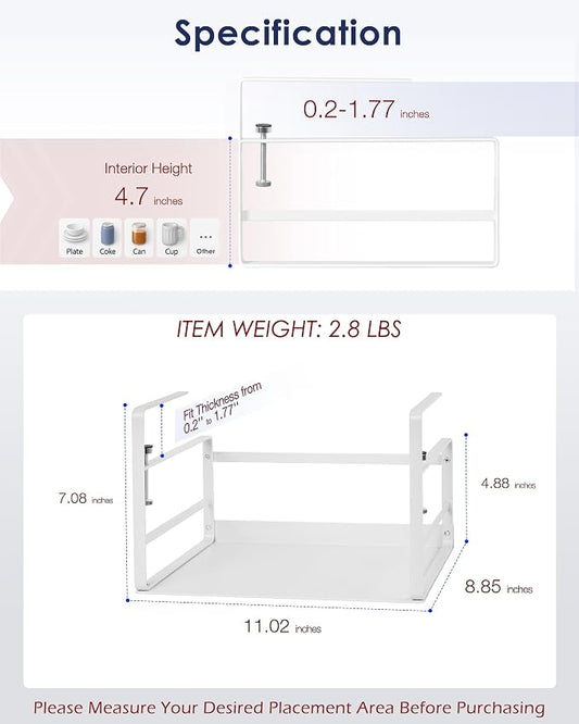 Nxconsu Under Shelf Basket Storage Organizer 2 Pack, Small 11" White | Heavy-Duty Metal Under Shelf Basket Holds 30 lbs, No-Drill Knob-Lock Storage Organizer for Kitchen Cabinet Pantry Cupboard