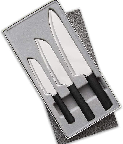 Rada Cutlery Chef Select Gift Set (G257), 3-Piece Knife Set with Quick Edge Sharpener (R119), Stainless Steel Blades, Black Handle