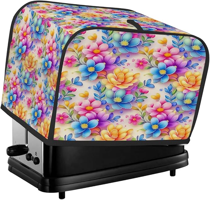 Flowers Art Toaster Cover 2 Slice Wide Slot Washable Toaster Covers | Rainbow Art Dust and Fingerprint Protection Bread Maker Covers for Kitchen Accessories Decor Bakeware Women Gift