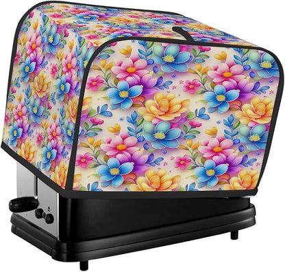 Flowers Art Toaster Cover 2 Slice Wide Slot Washable Toaster Covers | Rainbow Art Dust and Fingerprint Protection Bread Maker Covers for Kitchen Accessories Decor Bakeware Women Gift