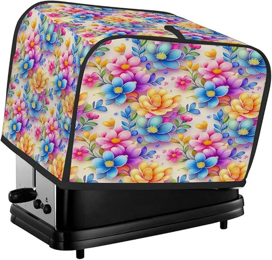 Flowers Art Toaster Cover 2 Slice Wide Slot Washable Toaster Covers | Rainbow Art Dust and Fingerprint Protection Bread Maker Covers for Kitchen Accessories Decor Bakeware Women Gift