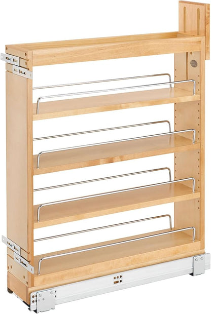Rev-A-Shelf Maple Pullout Organizer w/Blum Soft-Close for Base Cabinets, Full Extension Slides & Adjustable Shelves, Min Opening Width of 5.5", 448-BCSC-5C