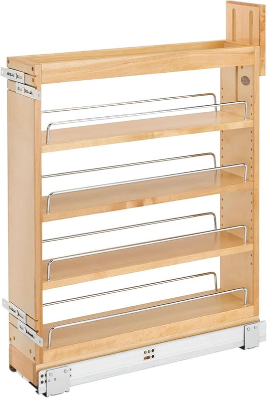 Rev-A-Shelf Maple Pullout Organizer w/Blum Soft-Close for Base Cabinets, Full Extension Slides & Adjustable Shelves, Min Opening Width of 5.5", 448-BCSC-5C