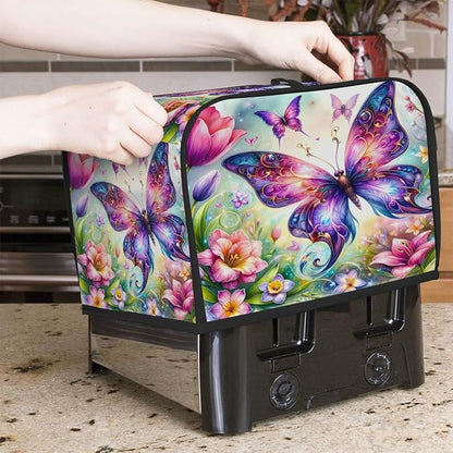 Toaster Cover 2 Slice Wide Slot Spring Flower ButterflyBread Toaster Oven Dustproof Cover Small Appliance Kitchen Covers Dust and Fingerprint Protection for Women Gift 2 Slice