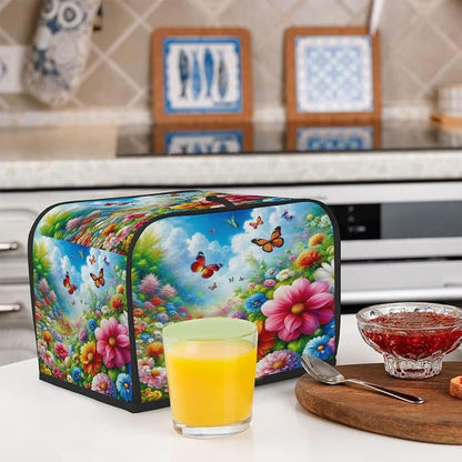 2 Slice Spring Colored Flowers Toaster Cover Waterproof Dust Fingerprint Bread Machine Cover Washable Kitchen Appliance Protector For Home Kitchen Bakeware Table Decor Women Gifts