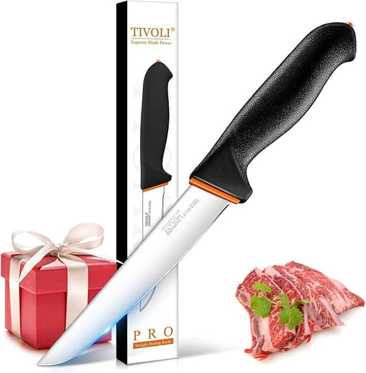 TIVOLI 6 Inch Straight Boning Knife - Breaking Butcher Knife with Ergonomic Non-Slip Softgrip & German Stainless Steel Razor Sharp Blade For Meat or Fish Deboning Filleting - Gift for Men