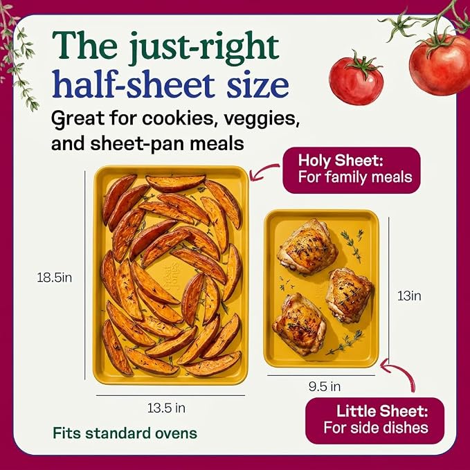 Great Jones Holy Sheet Pan (Mustard) | Nonstick, Half-Sheet Pan | Aluminized Steel, 18.5" x 13.5" | For Baking, Roasting, & Broiling | Premium Bakeware with Even Heat Distribution | Dishwasher-Safe