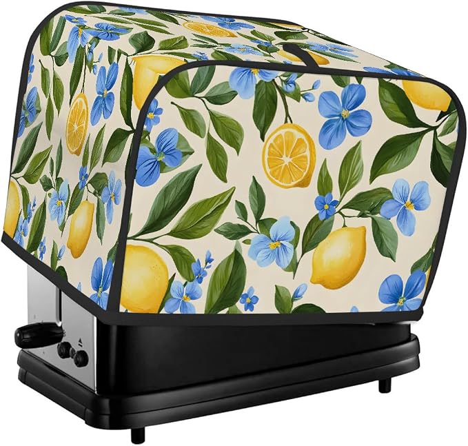 4 Slice Lemon Summer Flower Toaster Cover Waterproof Dust Fingerprint Bread Machine Cover Washable Kitchen Appliance Protector For Home Kitchen Bakeware Table Decor Women Gifts