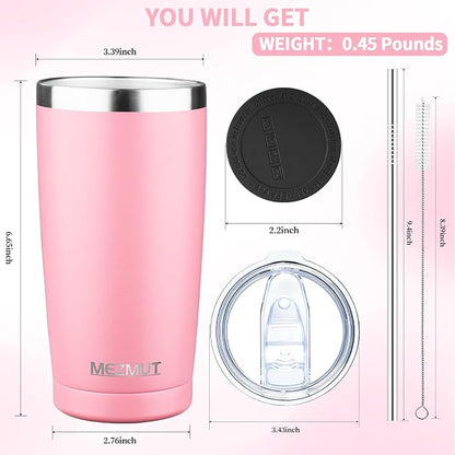 MEZMUT 20oz Tumbler Coffee Travel Mug with Lid and Straw, 4 Pack Stainless Steel Double Wall Vacuum Spill Proof Insulated Tumbler, Hot or Iced Coffee Cups for Drinks (4Pcs, Mixed1)