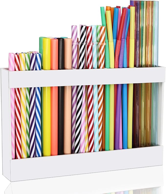 NTIERA 9.5" Large Acrylic Straw Holder for Cabinet Door-Reusable Tumbler Straw Organizer Storage,Small Kitchen Organizers and Storage Accessories Container, Ultra Sticky Cupboard Door Mounted(White)