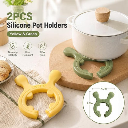 Silicone Pot Handle Spatula Rack, Spoon Rest for Stove Top, Clip-On Utensil Holder with Steam Releaser, Heat Resistant Silicone Spoon Holder for Cooking Utensils, Kitchen Gadgets(2 PCS)