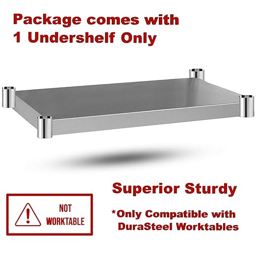 DuraSteel Galvanized Under Shelf for Work Tables - Extra Adjustable Lower Shelf for 30" x 24" Stainless Steel and Wooden Worktables - Fits for use in Restaurant, Warehouse, Home, Kitchen, Garage