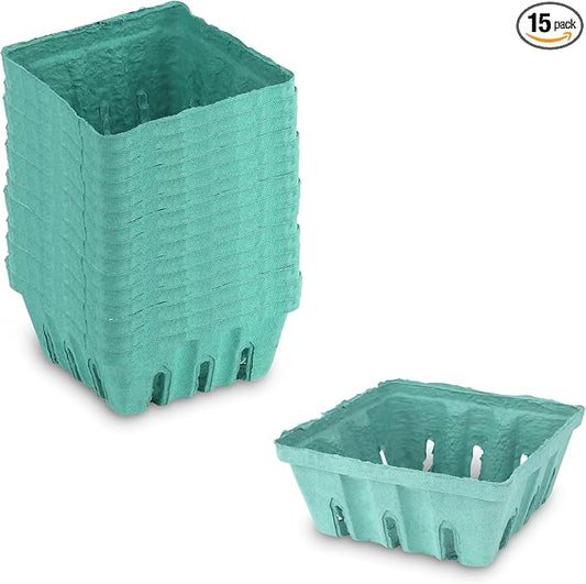 MT Products Green Berry Basket 1/2 Pint - Molded Pulp Fiber Vented Produce Basket (Pack of 15) - Made in the USA