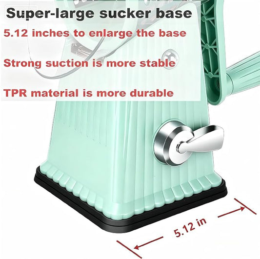 Rotary Cheese Grater with 5 Well-designed Blades & Strong Suction Base, Kitchen Mandoline Vegetable Slicer with Blade Storage Box (Aqua)