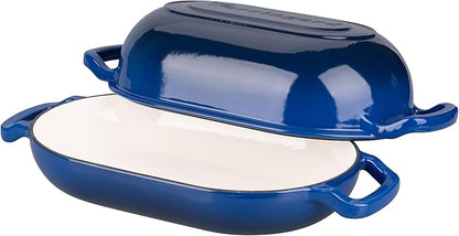 VORRINGARD Enameled Cast Iron Sourdough Bread Oven, Dutch Oven, Loaf Cast Iron Bread Pan for Homemade Bread Baking, Meatloaf Pan with Lid, 7QT, Blue