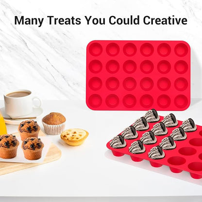 Redfly 2 Pack Silicone Mini Muffin Pan & Cupcake Pans for Baking - 24 Cup Mini Size BPA Free Egg Bites Molds