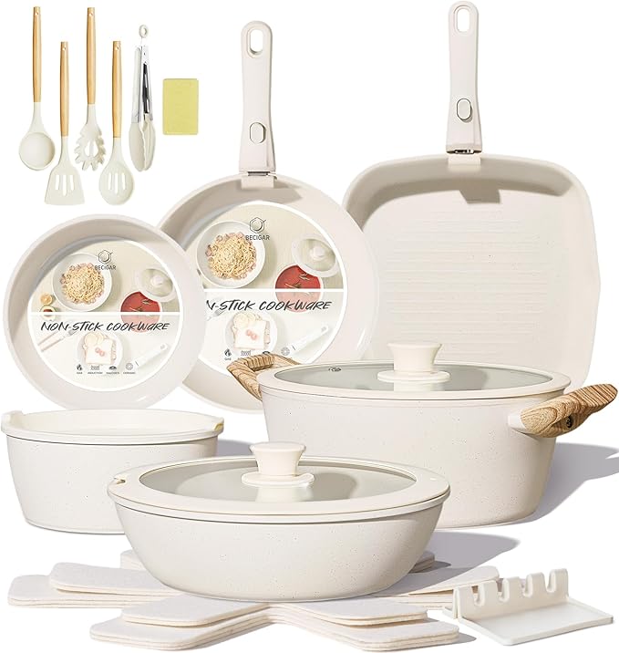 BECIGAR 23PCS Ceramic Pots and Pans Set,Nonstick, Removable Handle Pots and Pans Set, Stackable Pan Set, Ceramic Nonstick Pan Non Stick for Easy Cooking