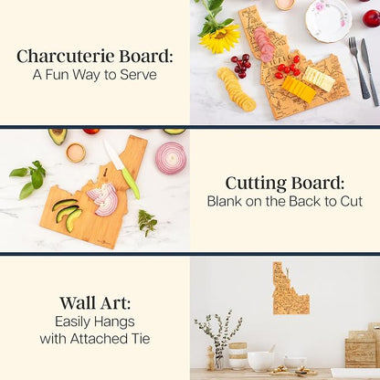 Totally Bamboo Destination Idaho Shaped Cutting Board – Bamboo Charcuterie and Serving Board with Hang Tie for Wall Display
