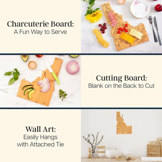 Totally Bamboo Destination Idaho Shaped Cutting Board – Bamboo Charcuterie and Serving Board with Hang Tie for Wall Display