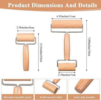2 Pcs Baking Wooden Rolling Pins Non-Stick Baker Pastry Roller Set T-shape Pizza Dough Roller Pin for Tortilla Cookie Dumpling Home Kitchen Baking Cooking(Double-headed + single-headed small)