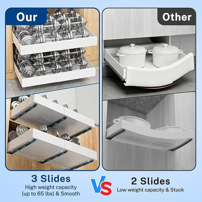 Pull Out Cabinet Organizer Expandable Width(12.2"-20.47") & 21"Deep, Insputer No Drill Adhesive Slide Out Drawers with Upgrade 3 Slide Rails, Magnetic Panel, Roll Out Shelf for Kitchen, Pantry White