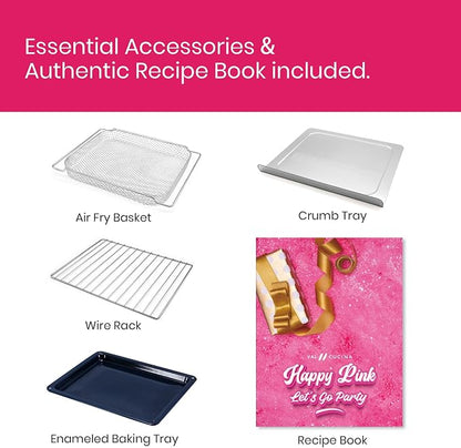 VAL CUCINA 26.3 QT Limited Edition Happy Pink Infrared Heating Air Fryer Toaster Oven, Large Countertop Convection Oven 10-in-1 Combo, 6-Slice Toast, Enamel Baking Pan Easy Clean with Recipe Book