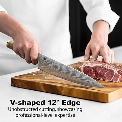 Damascus Chef Knife 8 Inch:Japanese Kitchen Knife with VG10 Steel Core,Ultra Sharp Professional Chef's Knife,Olive Wood Handle,High Carbon Stainless Steel Cooking Knife,Gift Box