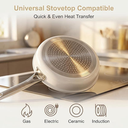 5 Piece Nonstick Cookware Set, Aluminum Frying Pan Set with Glass Lid and Silicone Turner, PFAS and PFOA Free, Induction Compatible Pots and Pans for All Stovetops