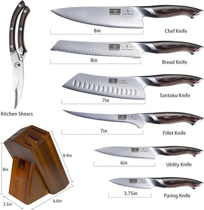 HOSHANHO 8-Piece Kitchen Knife Set, Japanese High Carbon Super Steel Knife Sets with Block, Professional Ultra Sharp Chef Knife Set with Scissors