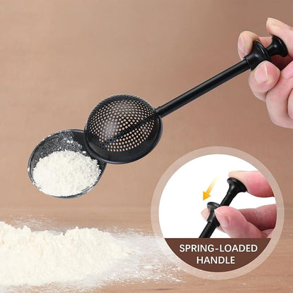 HULISEN Flour Duster for Baking, One-Handed Operation, 304 Stainless Steel Powdered Sugar Shaker Duster, Pick Up and Dust Flour Sifter, Gift Package, Black