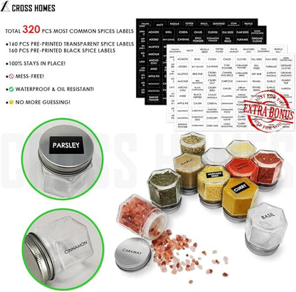 30 Set Magnetic Spice Jars for Refrigerator Hexagon Glass Spice Jars with Magnetic Lids, Shaker, Spice Labels, Magnetic Glass Spice Containers for RV Travel Trailer Kitchen Fridge Cabinet Wall mount