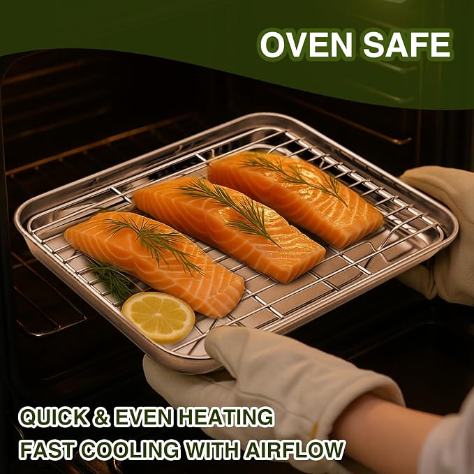 Aspire Baking Sheets and Racks Set, Stainless Steel Oven and Dishwasher Safe Wire Rack, Easy Clean-XL 3 Pcs