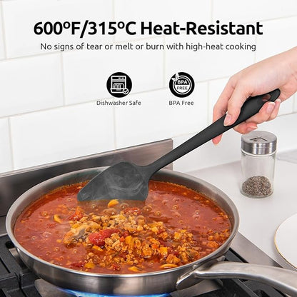 U-Taste 600ºF Heat Resistant Silicone Spatulas: Flexible Food-Grade Silicon Baking Scraper, Kitchen Cooking Mixing Utensils with Upgraded Sturdy Handle Tip for Nonstick Cookware (4-Pc., Black)