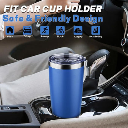 20 oz Tumbler with Lids and Straws, Stainless Steel Insulated Coffee Tumbler, Double Wall Vacuum Insulated Travel Mug Cup, Leakproof Thermal Coffee Cup for Hot and Cold Drinks (Sea Blue)