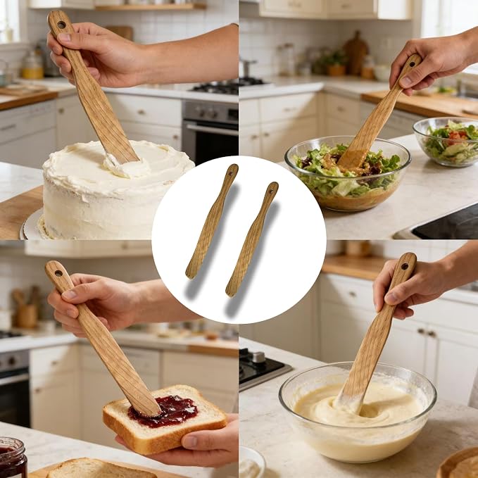 2 Pack Skinny Spurtle for Sourdough Starter, Extra Long Handle Sourdough Starter Mixer, Jar Spatula for Reaching Bottom, Dough Whisk & Kitchen Utensil Kit, Natural Wood Cooking Tools