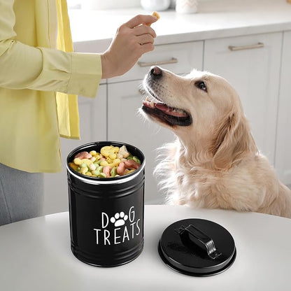 OUTNILI Extra Large Dog Treat Container Airtight - 9" Tall X 6" Round Black Dog Treat Jar for Kitchen Counter - Rustic Treat Storage Canister for Dogs, Cats, Small Animals