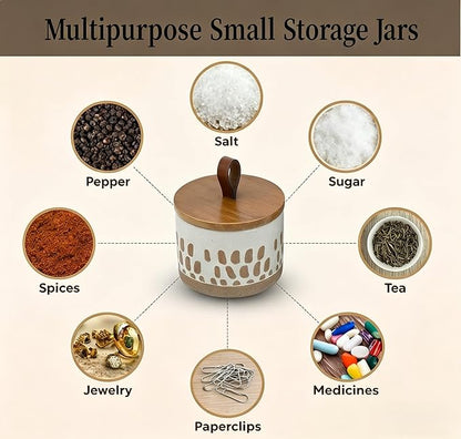 Small Canister 5 fl.oz Kitchen Salt Cellar, Ceramic Jar with Airtight Lid Spice Pepper Butter Food Storage Jar for Matcha Mints Sugar Coffee Daily Vitamins Tooth Powder Decorative Jars (White)