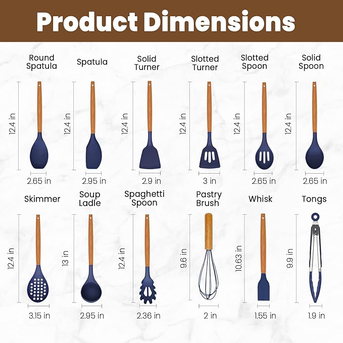 Kitchen Utensils Set - 12 Pcs Silicone Cooking Utensils Set with Wooden Handle - Heat Resistant Non-Stick BPA Free Spatula Set,Turner, Spoon, Brush, Silicone Kitchen Gadgets Utensil Set